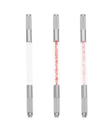 TEHAUX Lot de 3 Stylos Sourcils Double T te Manche en Cristal Outils Manuels pour Tatouage et Broderie des Sourcils Couleurs Assorties Stylo Manuel Brod Professionnel pour