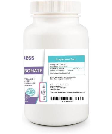 Natures Ness Sodium Bicarbonate Antacid 240 Veg Capsules - Relief for Acid Indigestion, Heartburn, Sour Stomach - Buy Online on GoSupps.com