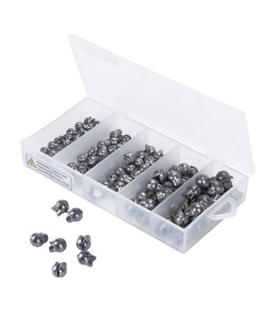 Qunweidi 100Pcs Fishing Weights Sinkers Kit, 5 Sizes Round Split Shot Sinker, Upgrade Fishing Weights Egg Sinkers 5 Sizes, 0.007 oz, 0.017 oz, 0.035 oz, 0.05 oz, 0.07 oz Silver