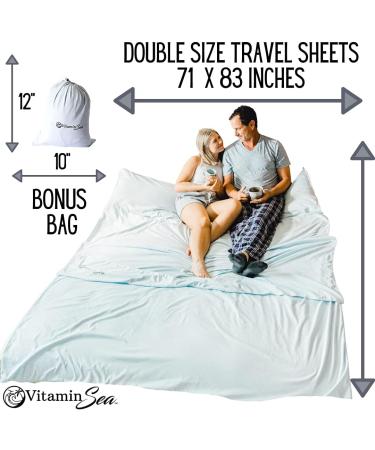 VITAMIN SEA Ultralight Cotton Sleeping Bag Liner | Lightweight Camping & Travel Sheet | Double Size for Two People | Light Blue Gray - Buy Online on GoSupps.com