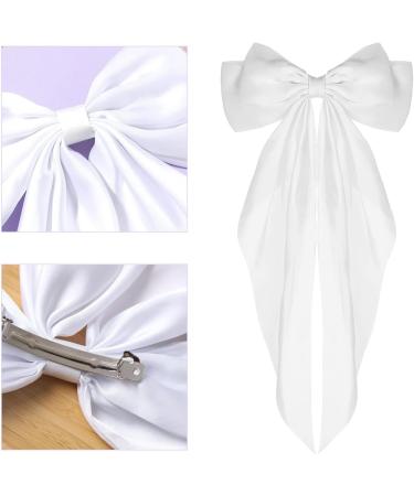 Elegant White Hair Bow in French Ribbonsatin Large Secure Clip Versatile Accessory for Women and Girls - Buy Online on GoSupps.com