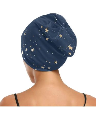 ElliTarr Satin Lined Sleep Cap | Dark Blue Stars | Curly Hair Protection | Gift for Men and Women - Buy Online on GoSupps.com