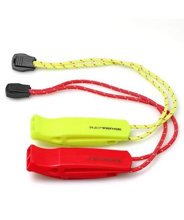 RAYVENGE Safety Whistle with Lanyard for Boating Hiking Kayak Emergency Survival Life Vest Rescue Signaling Red, Yellow