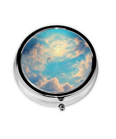 Cloudy Skyround Pill Box 3 Compartment Round Pill Box Organizer Portable Travel Pill Box for Traveling.