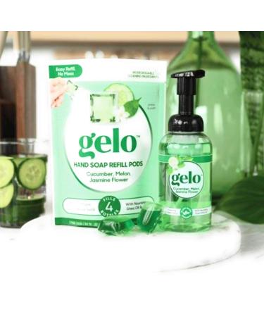 Gelo Refill Plant Based Essential Oil Hand Liquid Soap (10 oz.) Choose From: Bottle Refill Pods or Both (Cucumber Melon & Jasmine Flower Bottle + Pods)