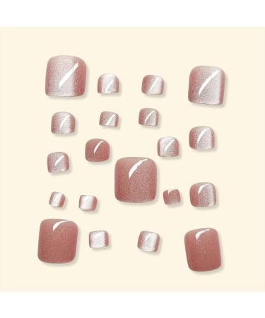 Glossy Square Press-On Toenails with Glitter | Extra Short False Toe Nails for Women | Stylish & Durable Cat Polish Design - Buy Online on GoSupps.com