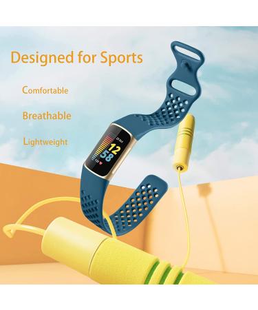 Laffav Compatible with Fitbit Charge 5 Bands for Men Women  Flexible Soft Silicone Wristbands Breathable Sport Replacement Strap with Air Holes for Fitbit Charge 5 Fitness Tracker  4-Pack Black/Slate Blue/Green/Lunar White - Buy Online on GoSupps.com