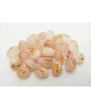 Sharvgun Ensemble de 25 pierres runiques quartz rose avec tableau en bois MDF runique grav lettrage symbolique pa en velours noir/rouge pochette incluse bo te-cadeau