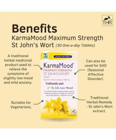 Schwabe KarmaMood Maximum Strength - St John's Wort Extract 425mg - Herbal Remedy for Low Mood and Anxiety - 30 Tablets - Buy Online on GoSupps.com