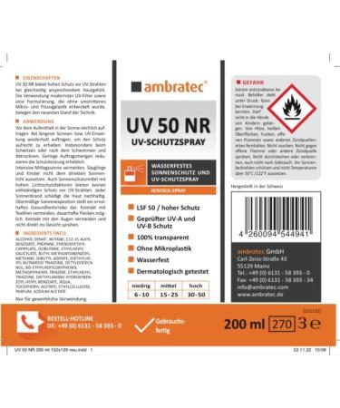 Ambratec UV 50 Protection Spray - Advanced UVA UVB & UVC Defense - Dermatologically Tested for All Skin Types - Buy Online on GoSupps.com