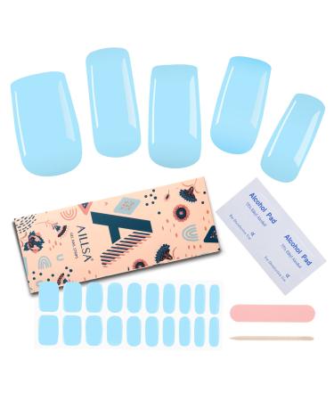 AILLSA Semi Cured Gel Nail Strips  Blue Gel Nail Strips  Gel Nail Stickers Full Nail Wraps  Long Lasting Safe & Easy to Use  Gel Nail Polish Strips for Women 20pcs