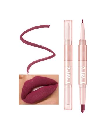 DAGEDA 2 in 1 Lip Liner and Lipstick Matte Creamy Lip Liner Pen and Lipstick Double-ended Design Nude Velvet Lip Pencil for Women Waterproof Long-lasting Non-stick Cup Lipstick Makeup Gift (L) Color L
