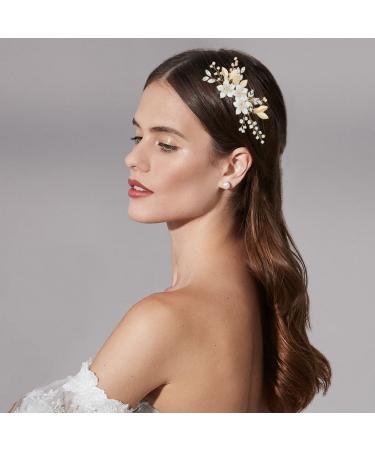 Gold Wedding Hair Accessories Comb with Rhinestone Crystal Flower for Brides and Bridal Party - Buy Online on GoSupps.com