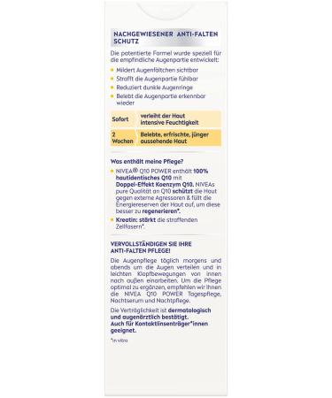 Nivea Q10 Anti-Wrinkle Eye Cream - 15ml | Dark Circle Reduction & Moisturizer for Sensitive Skin - Buy Online on GoSupps.com