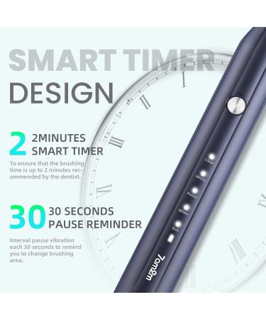 7am2m Sonic Electric Toothbrush for Adults and Kids with Travel Case and 8 Brush Heads 5 Modes with 2 Minutes Build in Smart Timer Roman Column Handle Design (Navy Blue) Navy Blue With Travel Case - Buy Online on GoSupps.com