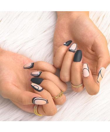 Sethexy French Matt Ballerina Black False Nails | 24 Stick Coffin Acrylic Nail Tips with Glue for Women & Girls - Buy Online on GoSupps.com