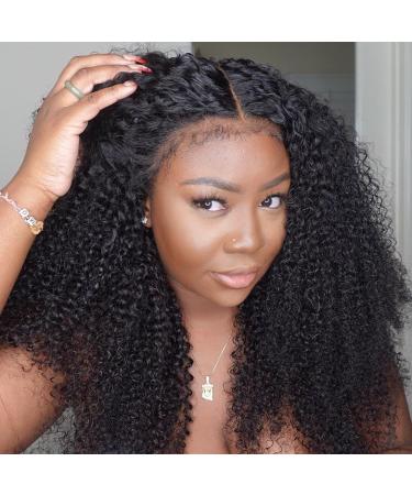 13x4 Lace Front Kinky Curly Wigs Human Hair Msgem 22 inch 150% Denisty Brazilian Virgin Hair 9A Kinky Curly Lace Frontal Wigs Pre Plucked with Baby Hair for Black Women 22 Natural Black Kinky Curly Wig 180 Density
