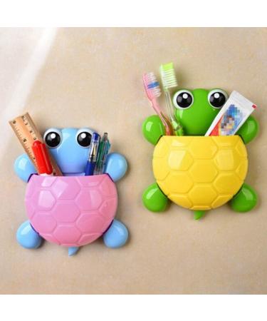 Cabilock Cute Cartoon Toothbrush Holder Set - 2 Suction Holders for Kids - Family Organizer for Toothbrushes & Toothpaste - Yellow - 12.5x16.5cm - Buy Online on GoSupps.com