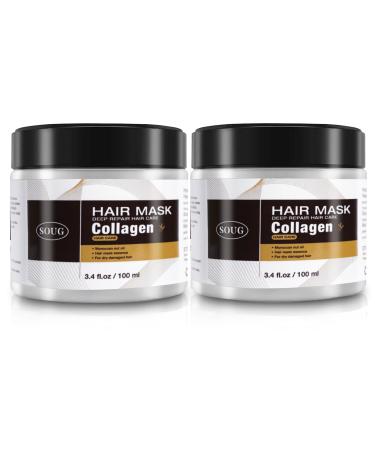 Collagen Hair Mask for Damaged Hair Argan Oil Deep Repair Conditioning Treatment for Curly or Straight Thin Fine Hair B (100ml x 2pcs)