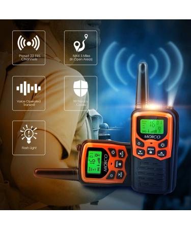 MOICO Long Range Walkie Talkies for Adults - 22 FRS Channels, LED Flashlight, LCD Display - Perfect for Hiking, Camping, and Family Trips (Orange 2 Pack) - Buy Online on GoSupps.com
