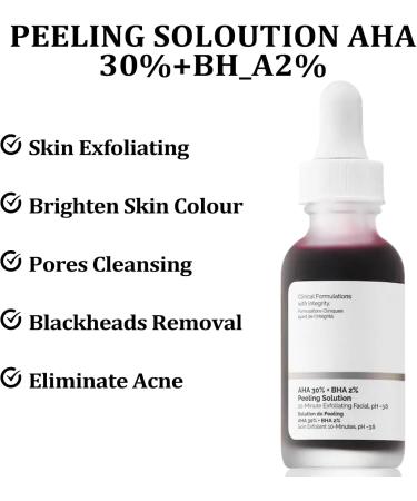 AHA 30% + BHA2% Peeling Solution Exfoliating Facial Serum for Hydrated Serum for Face Peeling Solution Reduces Pore Congestion and Fine Lines Smooth Skin Skincare Tightening Cream for Face - Buy Online on GoSupps.com