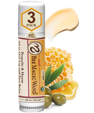 Organic Beeswax Lip Balm - Natural Chapstick for Dry Lips - Honey & Propolis Moisturizing Wand - Non Petroleum Lip Balm for Men & Women - Clean Lip Care for All Skin Types Pack of 3 3 Count (Pack of 1)