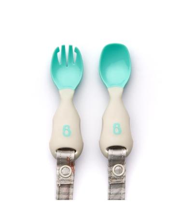 BIBaDO - Handi Toddler Cutlery Set Food Safe Baby Cutlery Toddler Fork and Spoon Set Toddler Eating Utensils for Babies 6 Months and Up Also Attaches to BIBaDO Coverall Bib - Woodland Friends