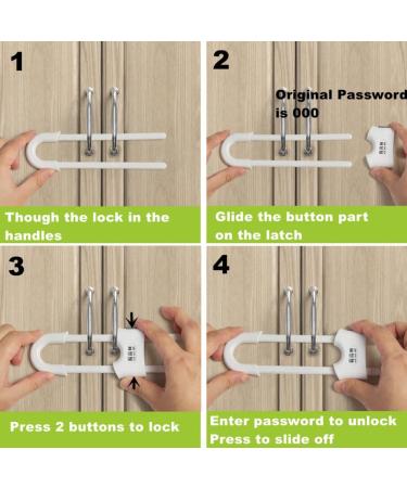 4 PACK Baby Safety Sliding Cabinet Door Code Locks Child Proof Cupboard Adjustable U-Shaped Locks Cabinet Latches for Knob Handle Drawers (White) - Buy Online on GoSupps.com