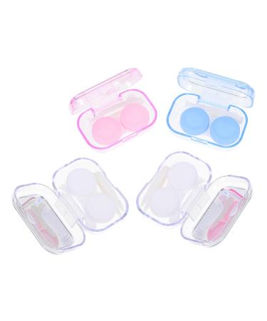 Solustrie mirror film 4 boxes cartoon pupils box contact lenses- carrier pocket contact lens-storage box contact case.Contact case holder lens sweak suitcase pp care travel sorted color 6.5x4.5x2.5cm