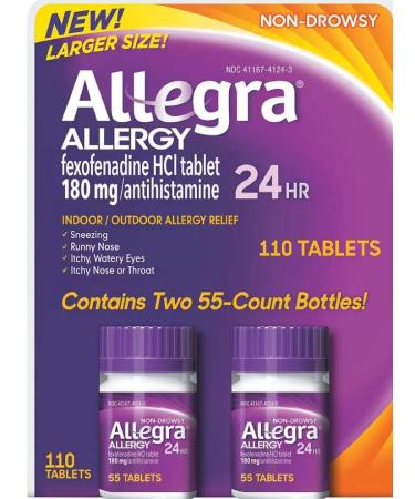 Allegra 24 Hour Indoor and Outdoor Allergy Relief 180mg 55 Tablets Pack of 2 (110 ct.)