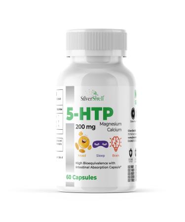 silvershell 5-HTP 200 MG Plus Calcium and Magnesium Mood Balance & Enhanced Relaxation Brain & Sleep Health Natural Neurotransmitter Support 1 Capsule per Serving 60 Capsules