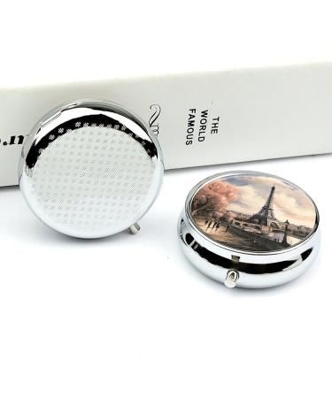 Vintage Eiffel Tower Round Pill Box | 3 Compartment Decorative Metal Organizer | Portable Medicine Case - Buy Online on GoSupps.com