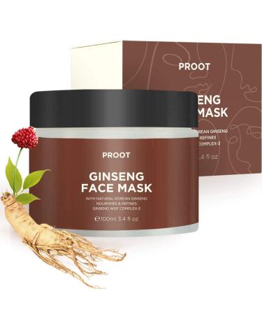 PROOT Ginseng Face Mask | 52.9% Korean Red Ginseng Extract | Skin Rejuvenating Formula for Wrinkles  Fine-Lines  Firmness and Elasticity | Korean Skin Care  Vegan  Cruelty-free | 3.4 fl. oz.