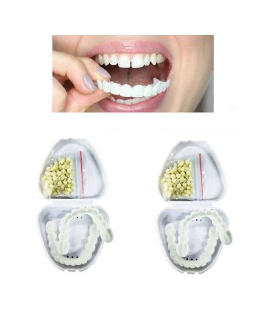 Flipped warm 2 pairs false teeth veneers upper lower teeth veneer tooth cover oral whitening dental comfortable smile wrong teeth cover for men and women