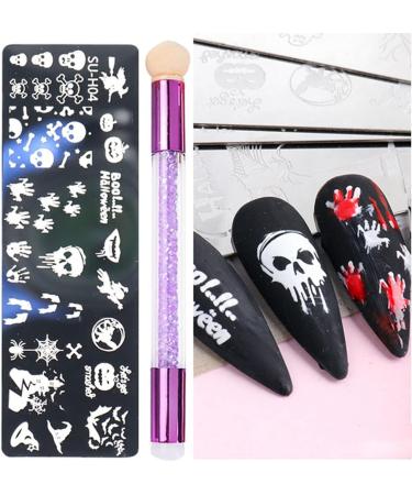 healthGUO Nail Art Stamping Plate Stamper Sponge Pen Halloween Pumpkin Bats Image Nail Polish Template Stamp Stencil Tools Kit 2 - Buy Online on GoSupps.com