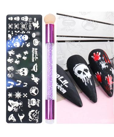 HealthGuo Nail Art Stamping Plate Stamper Sponge Pen Halloween Pumpkin Bat Picture Nail polish stamp stamp template tool kit 4