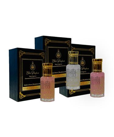 Musk Tahara Combo 3Pc Set 3 x 12mL - Alcohol Free Arabian Body Oil Perfume with Glass Dapper (WHITE MUSK+PINK MUSK+ BLUEBERRY MUSK)