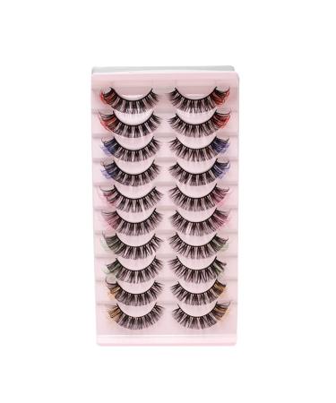 False Eyelashes Colored Russian Strip Lashes D Curl Wispy Natural Faux Mink Eyelashes Colorful False Eyelashes Makeup for Party Halloween Cosplay (Mix-01) Colored-01
