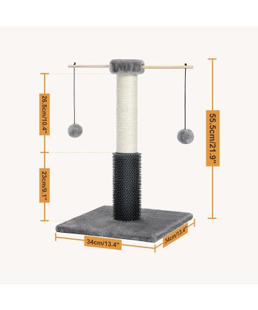 PEQULTI Cat Scratching Post with Sisal Rope, Brush, and Pompom - Grey - Buy Online on GoSupps.com