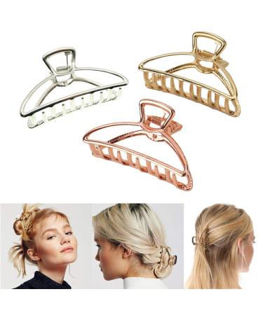 VinBee Metal Hair Clips for Women Hair Claw Clips Medium for Thick Hair 3 Pack (Silver + Gold + Rose Gold) 3 Count (Pack of 1)