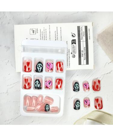 24 Pcs Halloween Press on Nails - Glossy Short Acrylic Nails with Bloody Heart & Ghost Designs for Women & Girls | Easy Stick-On False Nails - Buy Online on GoSupps.com