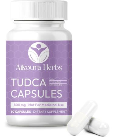 AIKOURA HERBS Tudca Capsules Natural Liver Support Supplement 800mg 60 Veg Capsules with Ginseng Ashwagandha & Milk Thistle