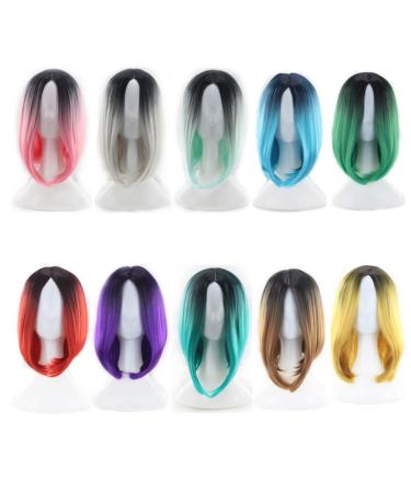 Healvian 1pc Gradient Color Cosplay Wig Synthetic Hair Wig Straight Short Wigs Fancy Dress Wigs Party Accessories 35.00X55.00X0.30CM Red