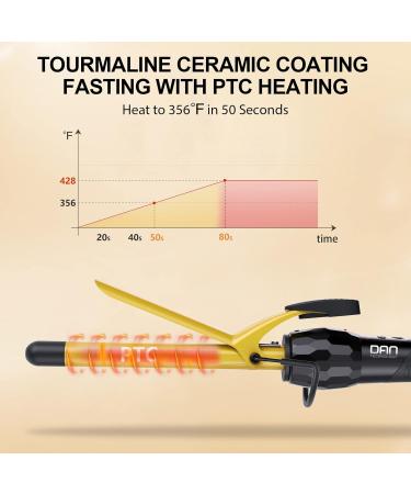 DAN Technology 5/8 Inch Tourmaline Ceramic Hair Curling Iron - Fast Heat LCD Display Auto Off - Perfect for Salons & Beauty Schools - Gold Black - Buy Online on GoSupps.com