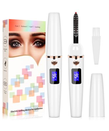 Heated Eyelash Curlers : Fast Heat up Within 10s and 24 Hours Long Lasting 4 Heating Modes with LED Display for Women (White)