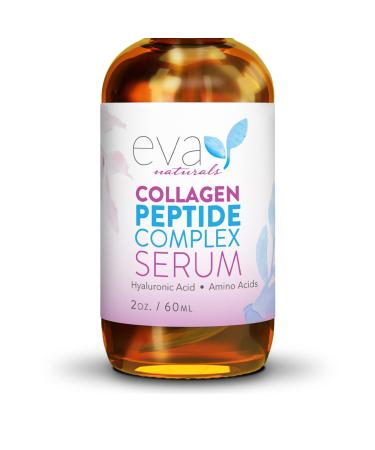 Collagen Peptide Serum - Anti Aging Collagen Serum for Face, Skin Brightening, Reduces Fine Lines & Wrinkles, Heals, and Repairs Skin, Microneedling Serum with Aloe Vera & Hyaluronic Acid - Peptide Complex Face Serum by Eva Naturals (2 oz) 2 Fl Oz (Pack o