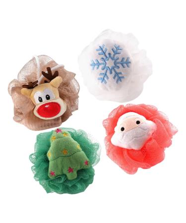 FOMIYES 4pcs Bath Flower Christmas Loofah Sponge Santa Claus Loofah Back Scrubber Christmas Sponges Skin Exfoliating Ball Santa Shower Loofah Body Wash Bath Loofah Cushion Mesh or