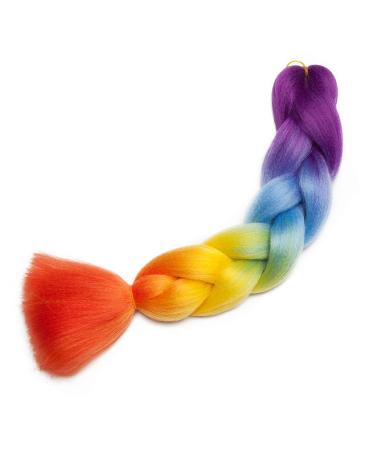 Colorful Jumbo Braiding Hair Extensions - 4 Tone Ombre Synthetic Braid - 60cm Purple to Blue to Yellow to Orange - Buy Online on GoSupps.com