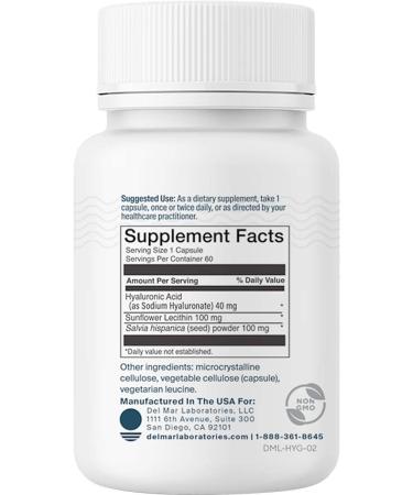 Del Mar Labs HydraGlo Hyaluronic Acid Supplement - Anti-Aging & Joint Health - 60 Capsules - Buy Online on GoSupps.com