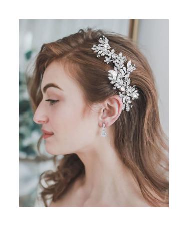 Rhinestone Wedding Hair Comb with Leaf Bead Design - Crystal Bridal Headpiece for Bride and Bridesmaids (Silver) - Buy Online on GoSupps.com